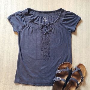 Eddie Bauer | Navy Embroidered Top